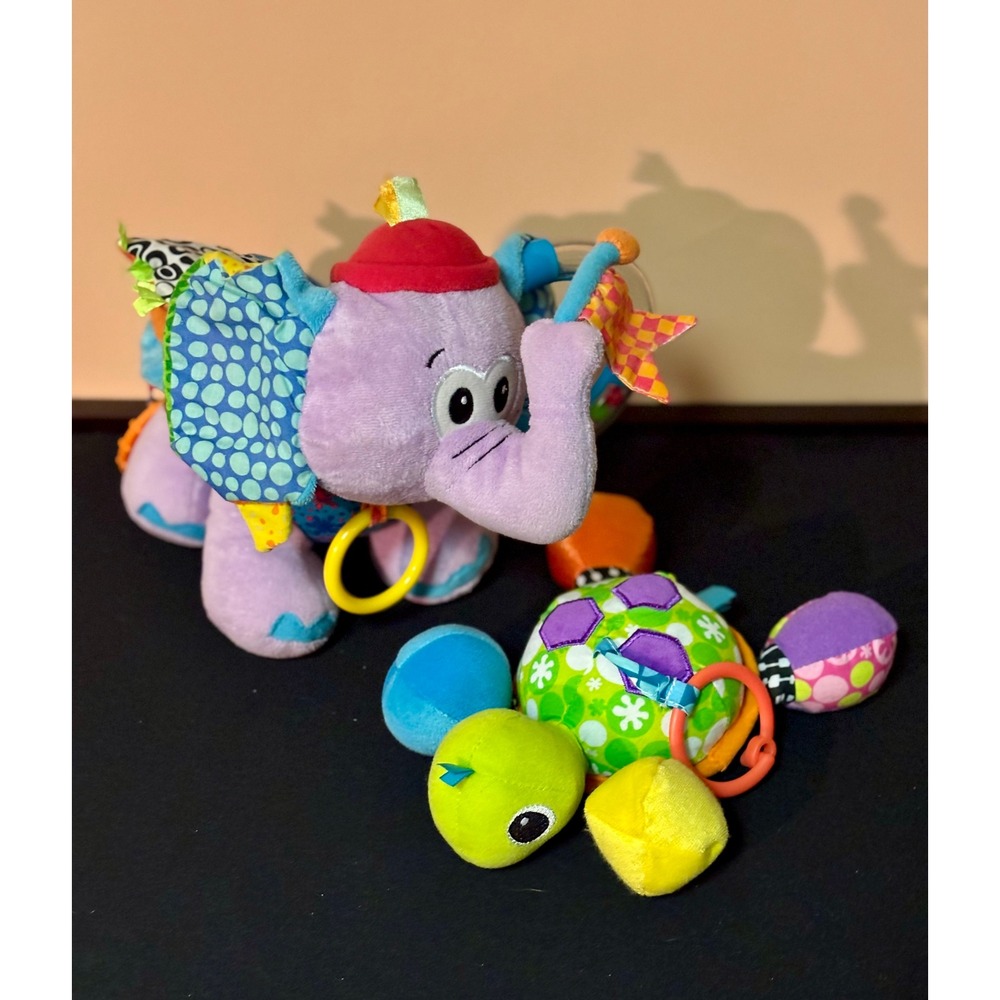 Infantino Plush Sensory Toy Lot Elephant Rattle Turtle Mirror Activity Set